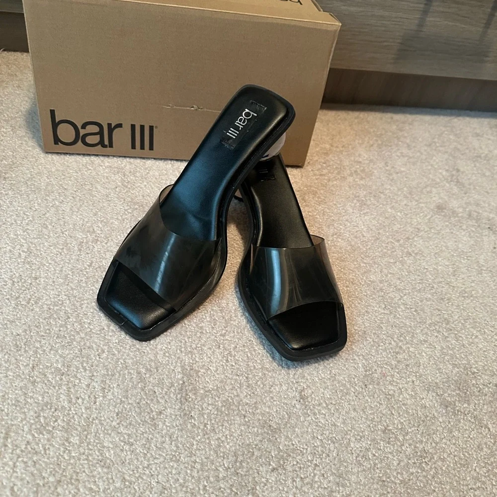 Bar III Black Square Open-Toe Slide Mules NIB - Picture 3 of 9